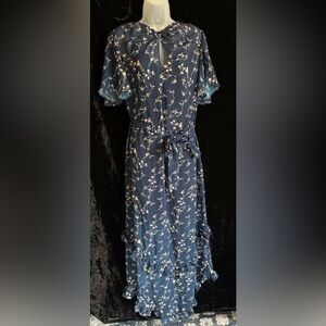 Elegant Navy Blue Floral Dress